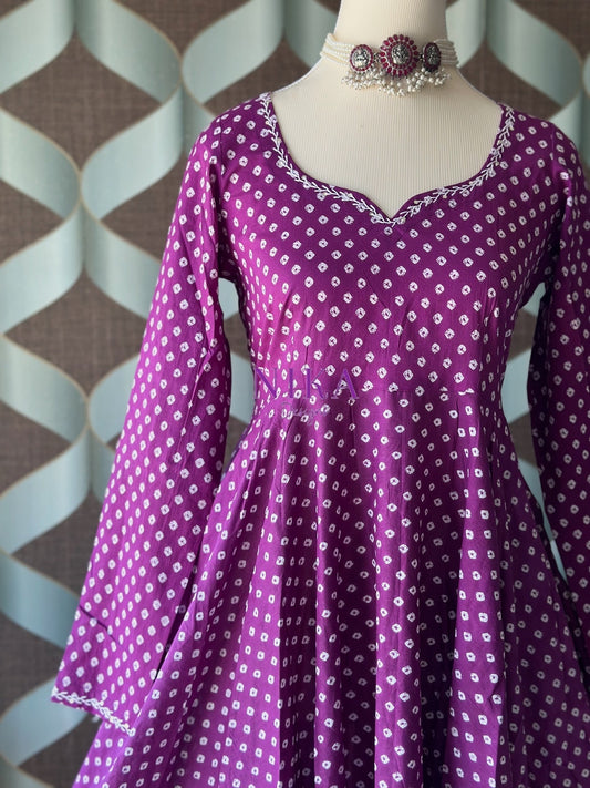Purple Bhandini Cotton Anarkali