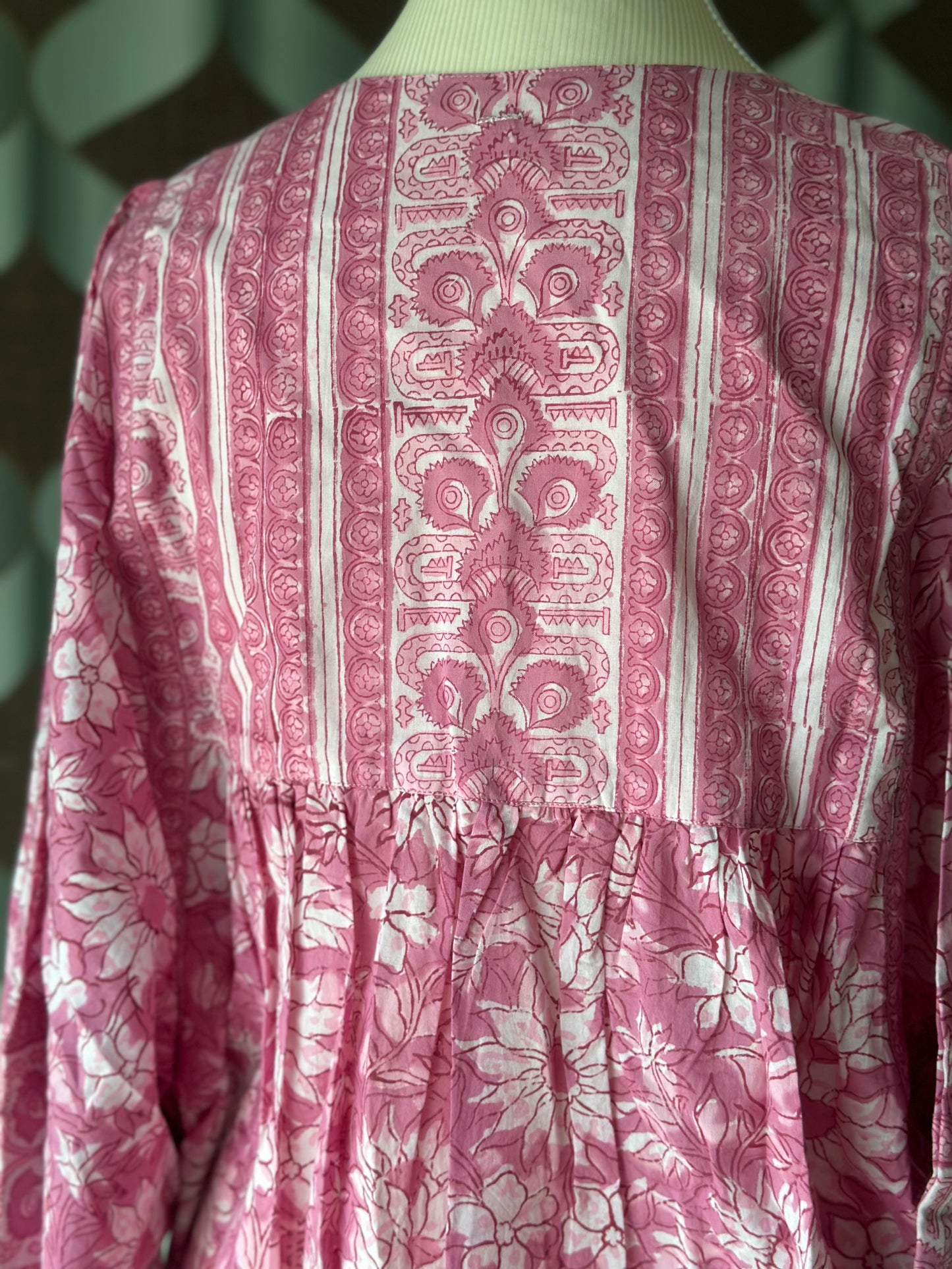 Pastel Pink Floral Handblock Printed Boho Top