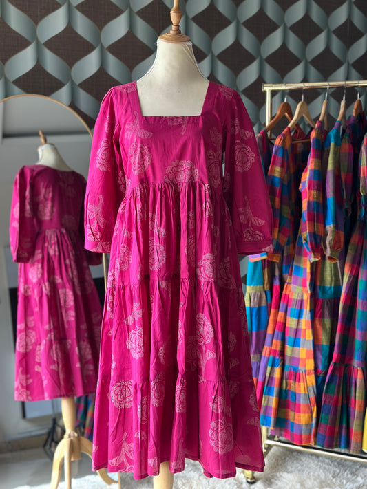 Magenta Rose Midi Dress