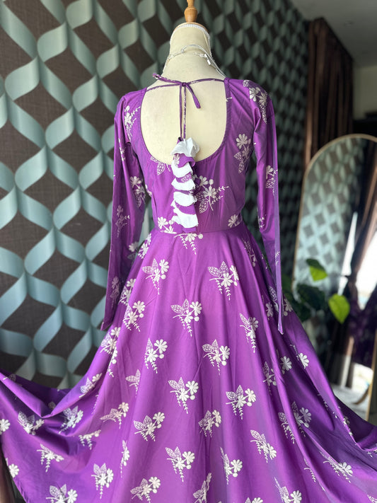 Purple & White Floral Anarkali