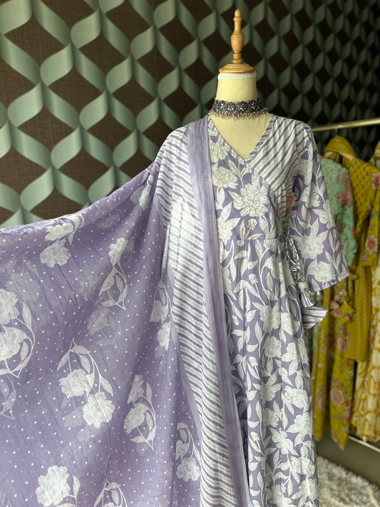 Lilac Cotton Anarkali Suit Set