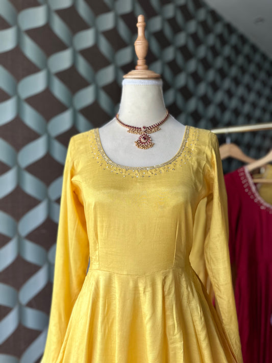 Yellow Soft Silk Anarkali