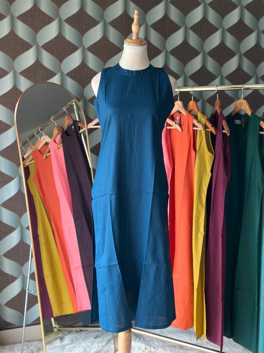 Royal Blue Halter Cotton Kurta