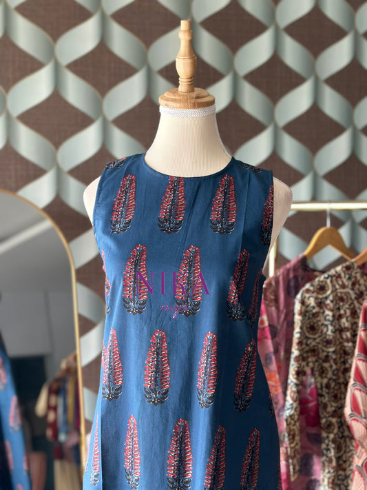 Dark Blue Cotton Sleeveless Dress