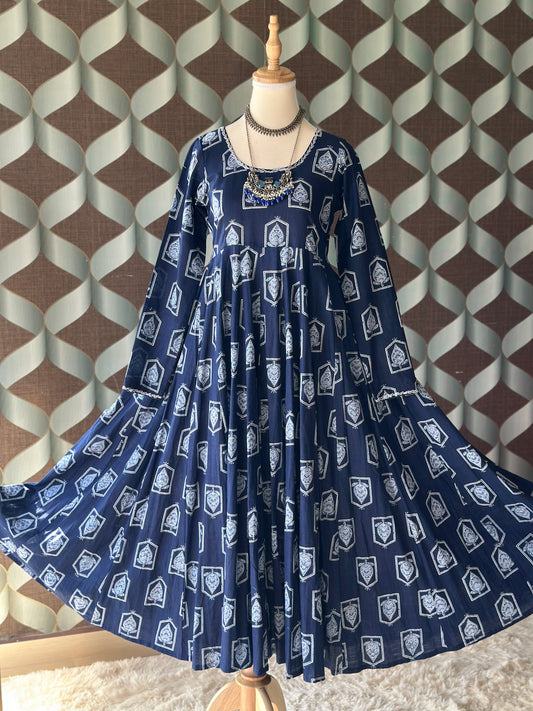 Neelam Indigo Cotton Anarkali