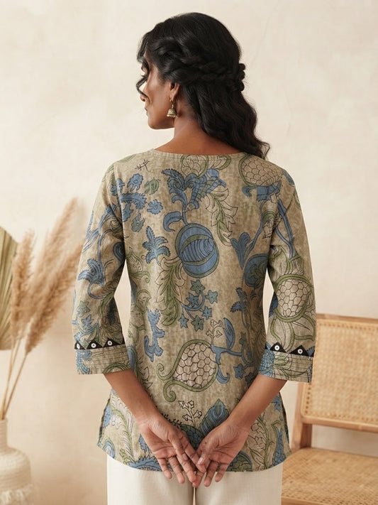 Olive Paisley Cotton Short Top
