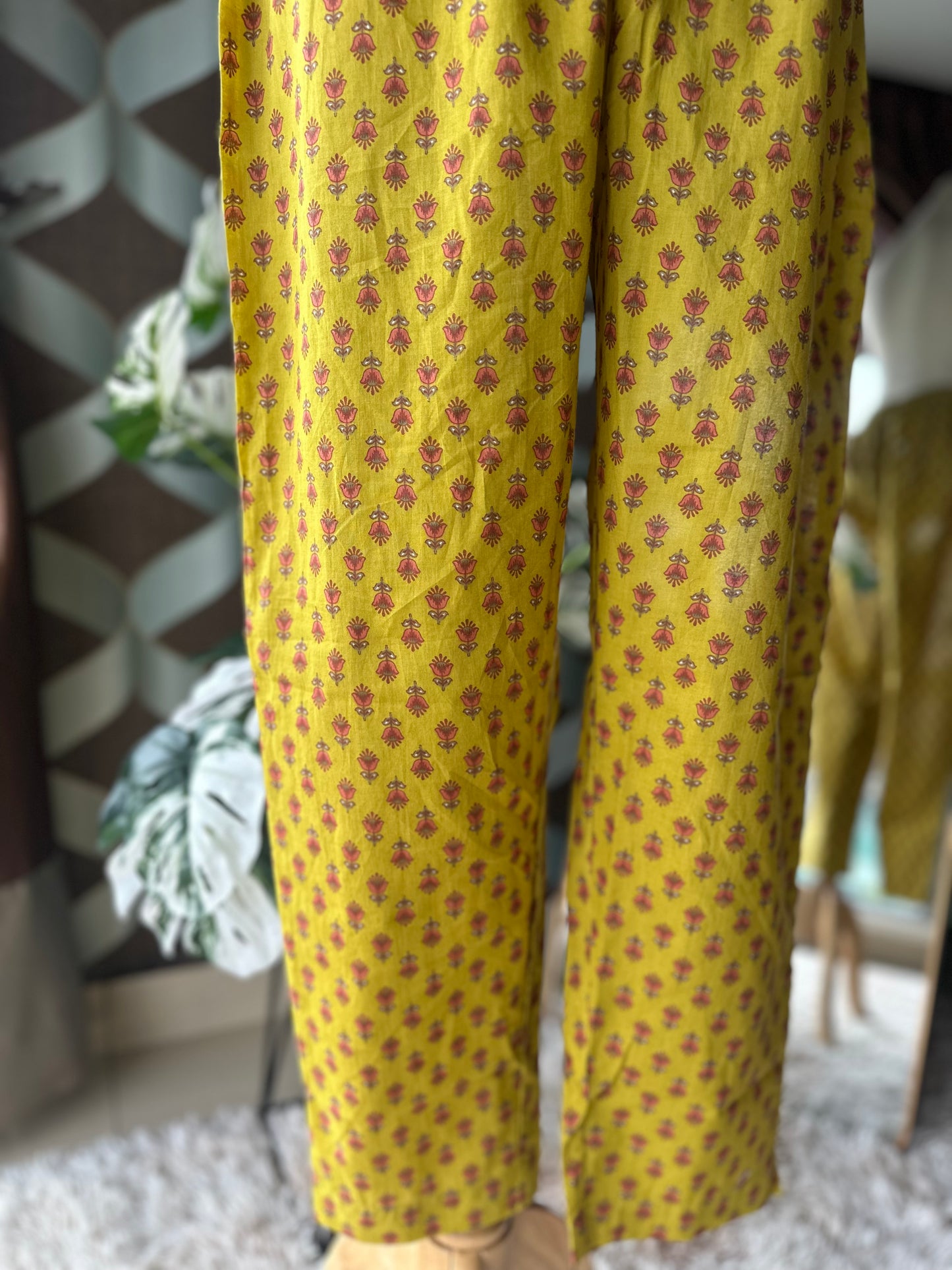 Yellow Floral Cotton Anarkali Suit Set