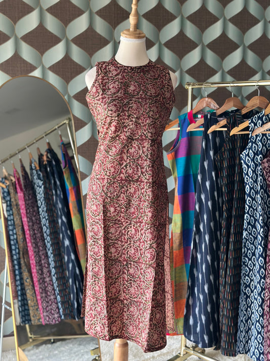 Red Kalamkari Halter Cotton Kurta