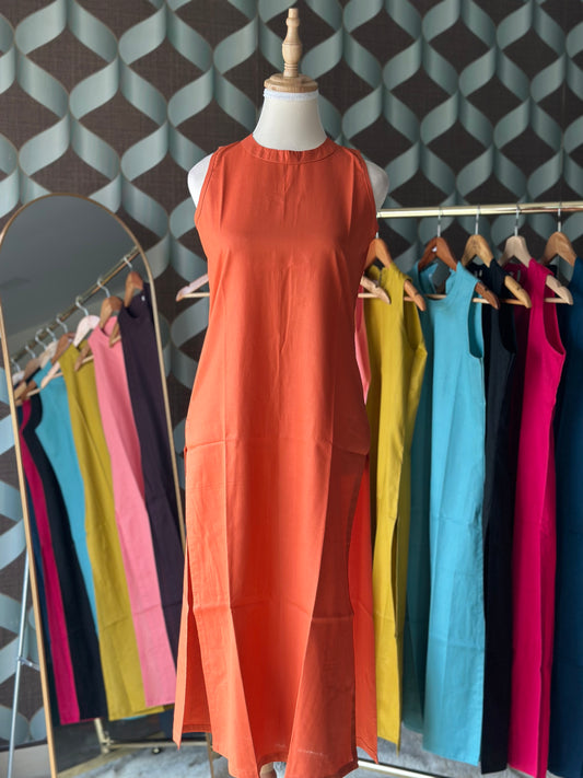 Burnt Orange Halter Cotton Kurta