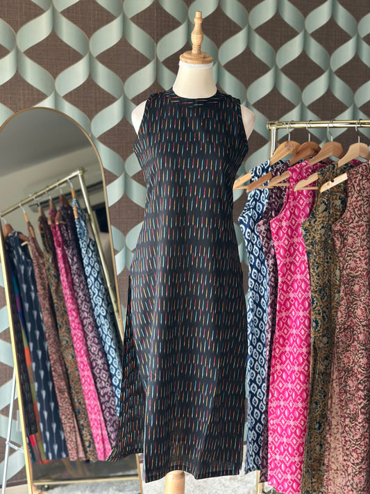 Midnight Ikkat Halter Cotton Kurta