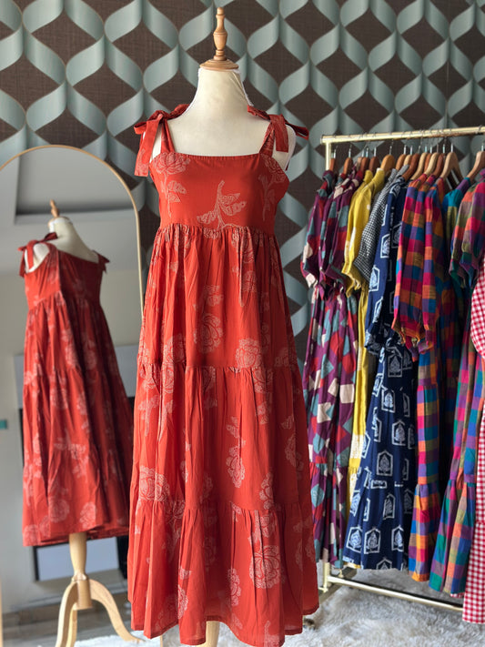 Terracotta Rose Strap Midi Dress