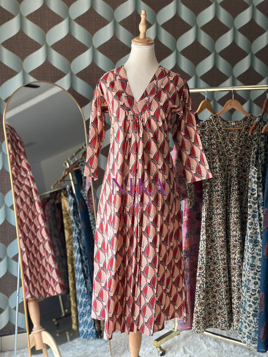 Red Cotton A-line Kurta Top