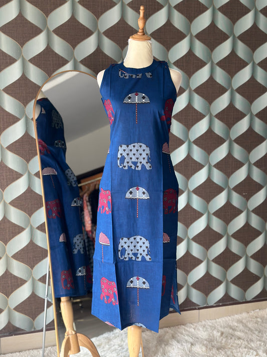 Dark Blue Elep Cotton Halter Neck