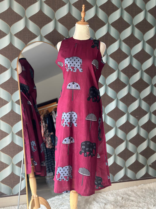 Burgundy Elep Cotton Halter Neck