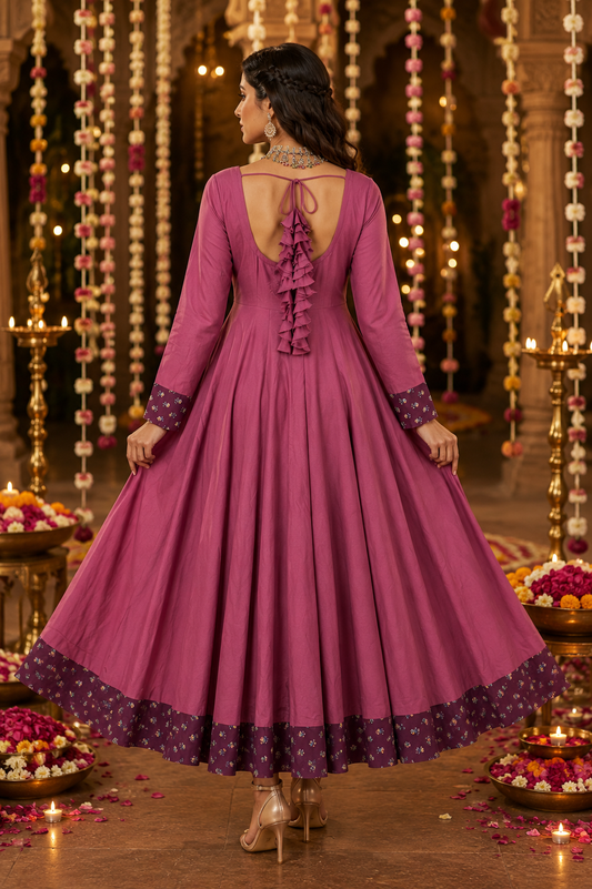 Mauve Pink Cotton Anarkali