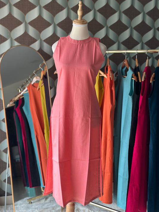 Pastel Peachy Pink Halter Cotton Kurta