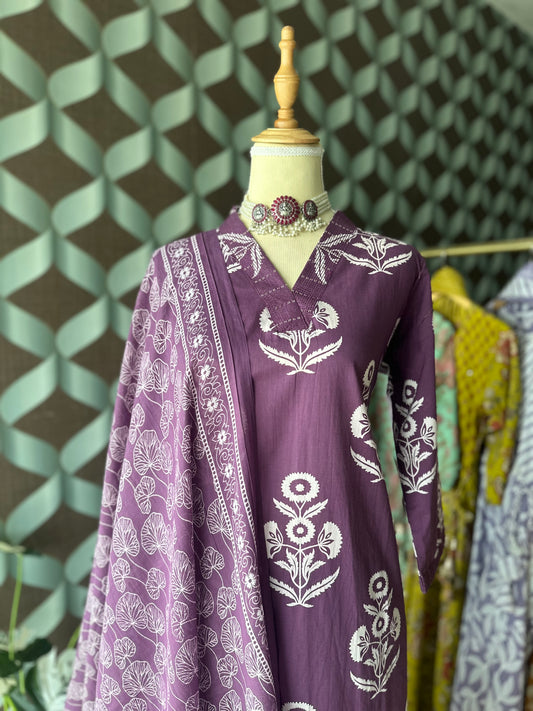 Purple Cotton Suit Set