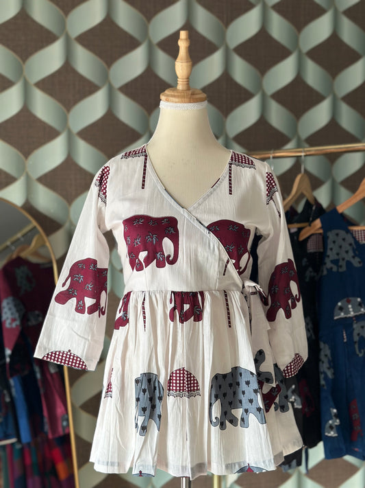 Ivory White Elephant Print Cotton Short Top