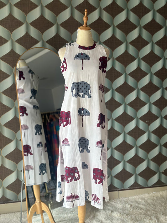 White Elep Cotton Halter Neck