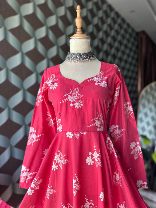 Pink& White Floral Anarkali