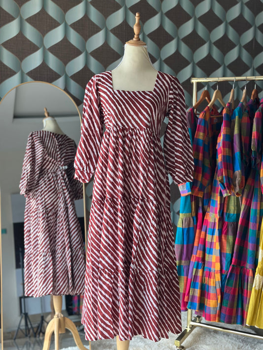 Brick Red Lehariya Midi Dress