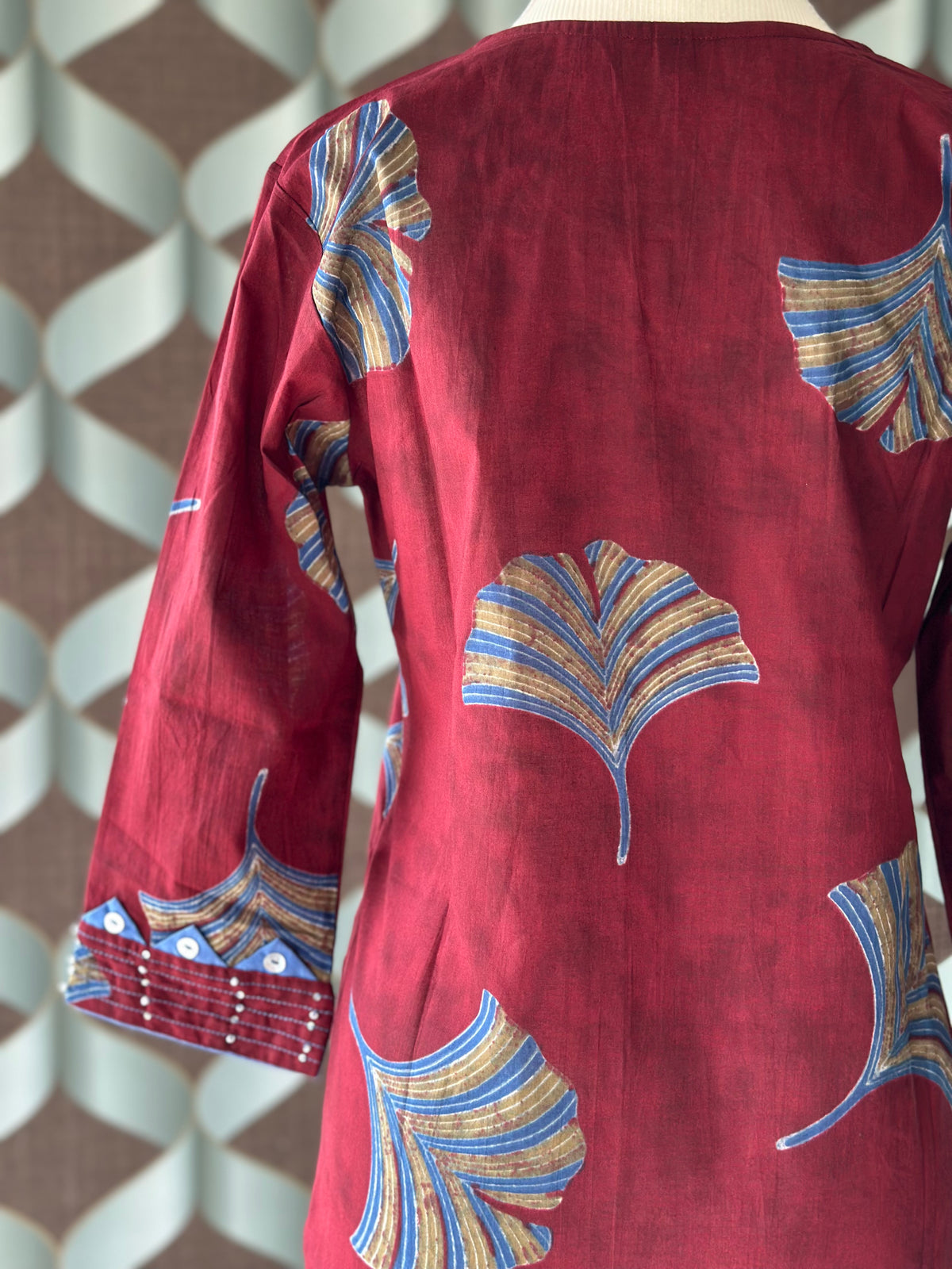 Maroon Printed Cotton Short Top
