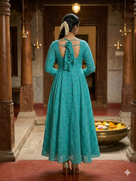 Bhandini Aqua Blue Cotton Anarkali