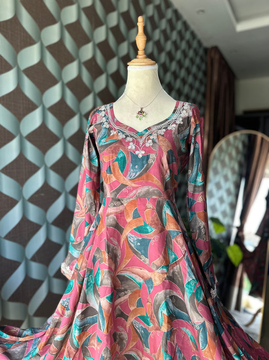 Coral Pink Multicolor Anarkali