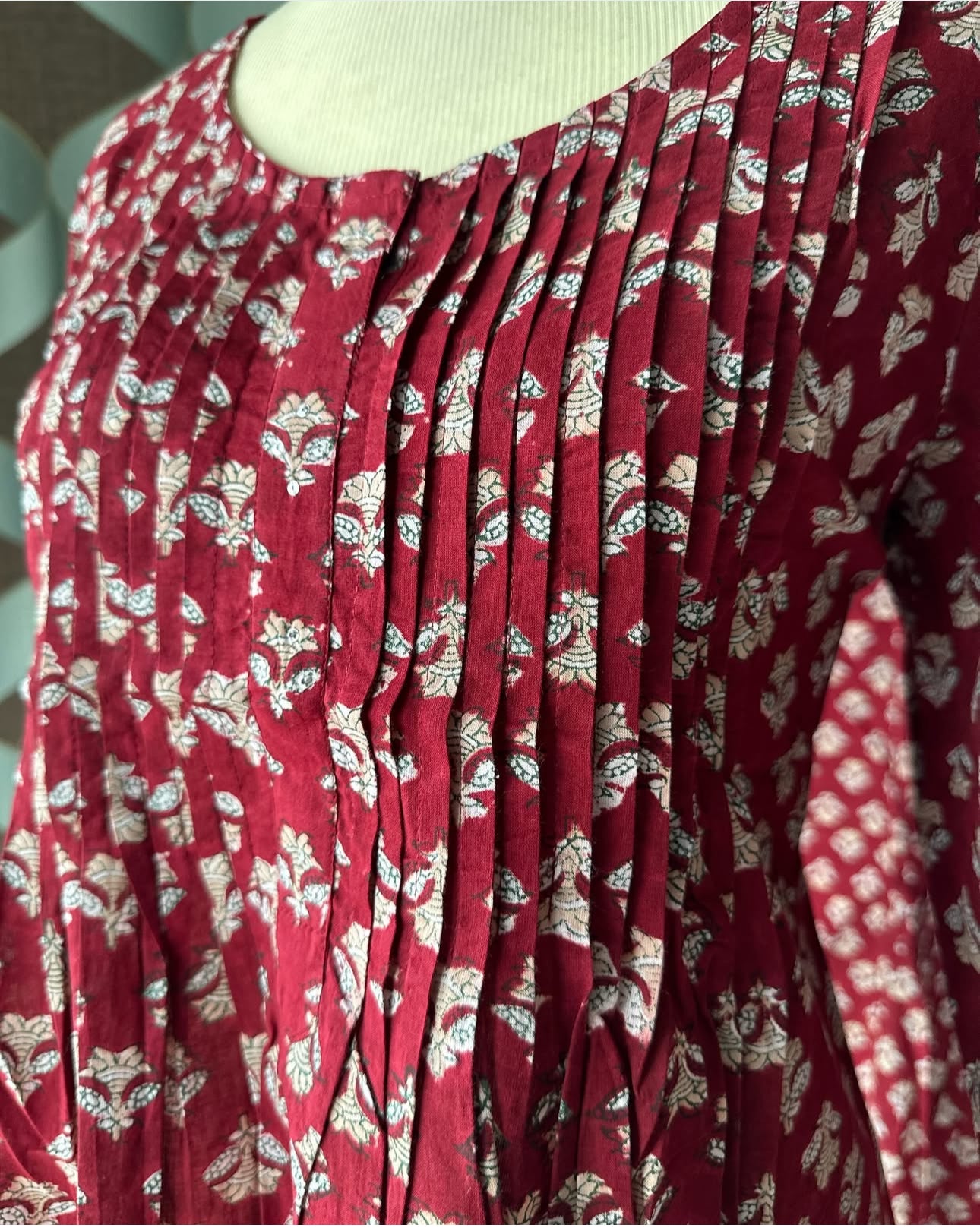 Maroon Floral Printed Cotton Peplum Top