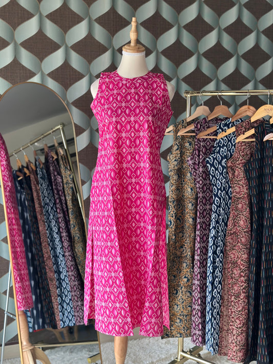 Blush & White Ikkat Halter Cotton Kurta