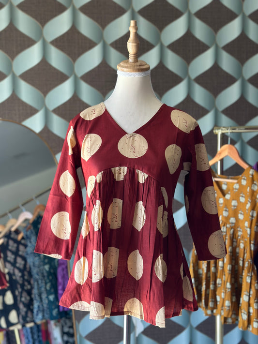 Maroon & Beige Polka Top