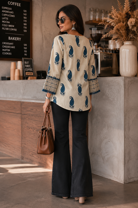Ivory Paisley Cotton Short Top