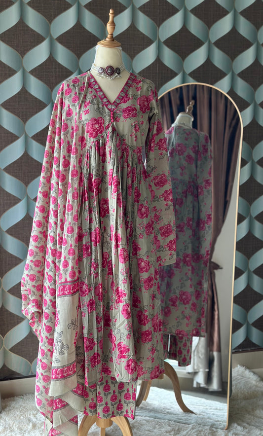 Jaipur Pistachio&Pink Floral Suit Set