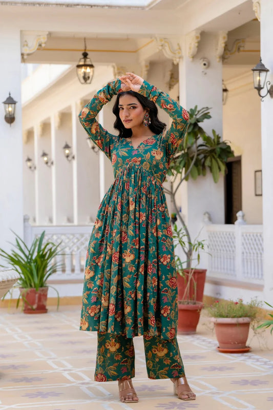 Jaipur Emerald Green Floral Suit Set