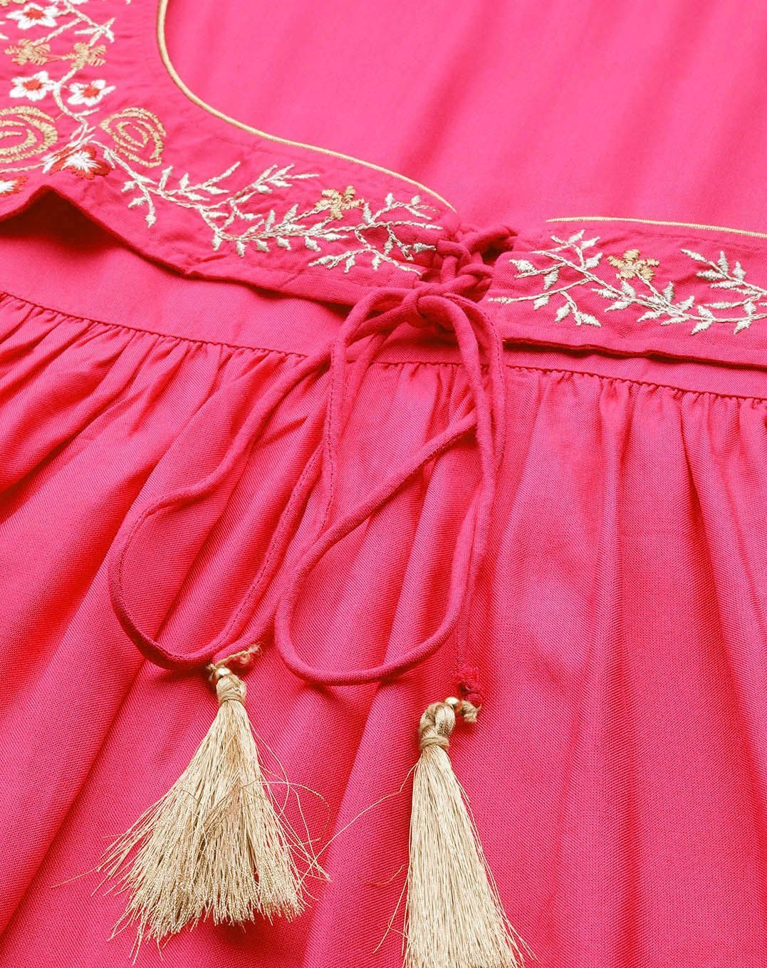 Fushia Zari Embroidered Liva Dress