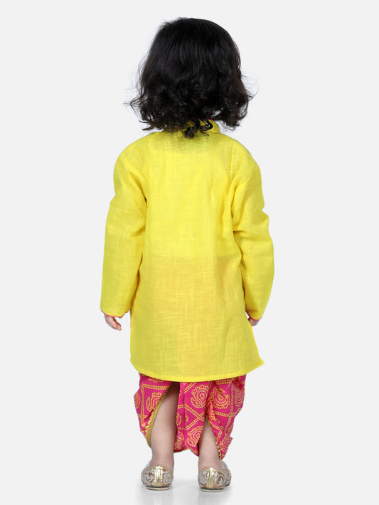 Yellow Cotton Kurta Dhoti Set