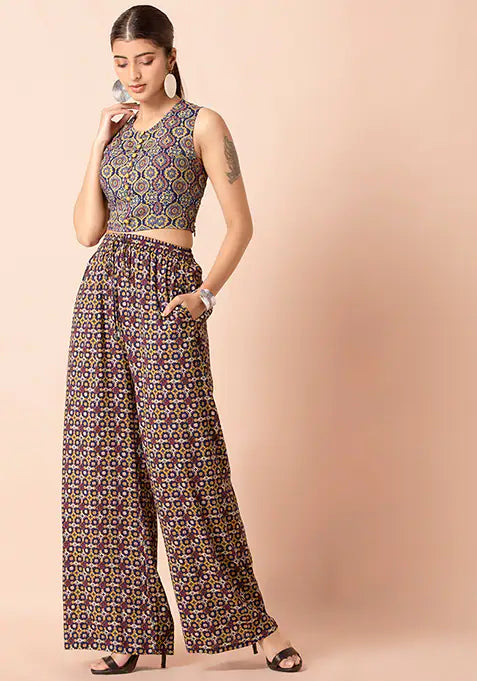 Navy Mustard Straight Palazzo Pants