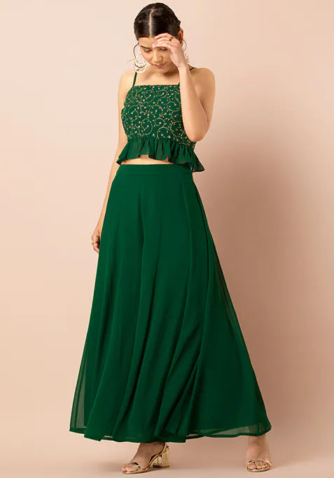 Green Flared Palazzo Pants