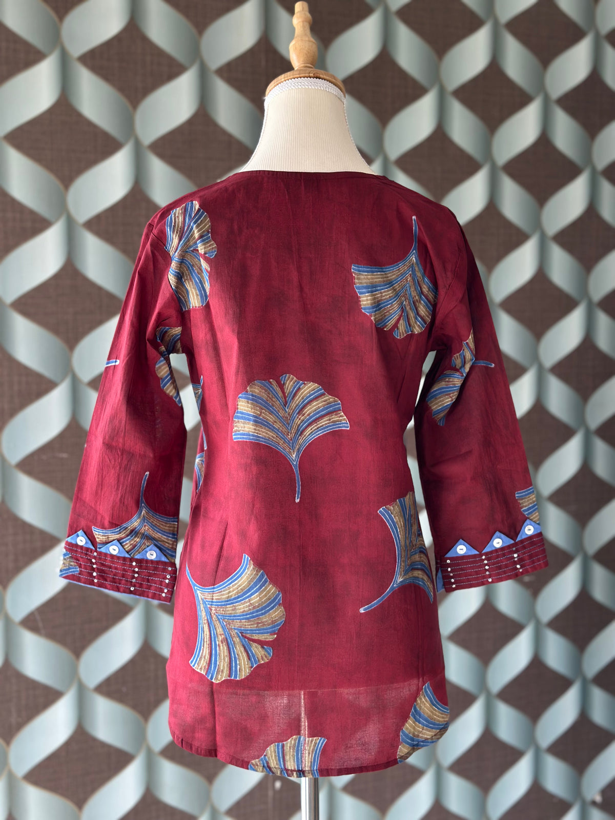 Maroon Printed Cotton Short Top