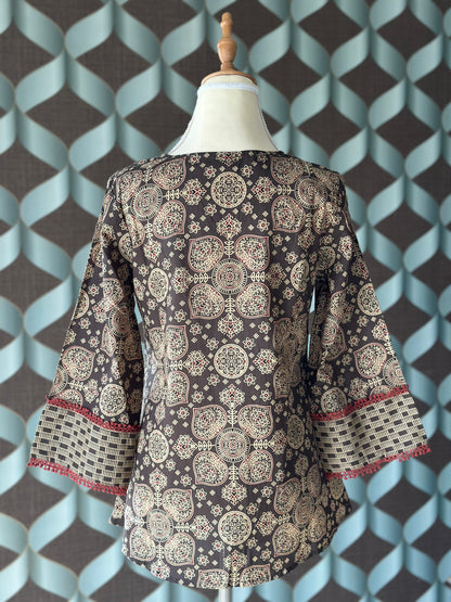 Dark Brown Floral Cotton Top