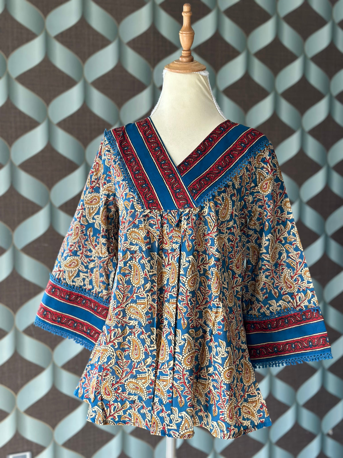 Blue Kalamkari Cotton Short Top