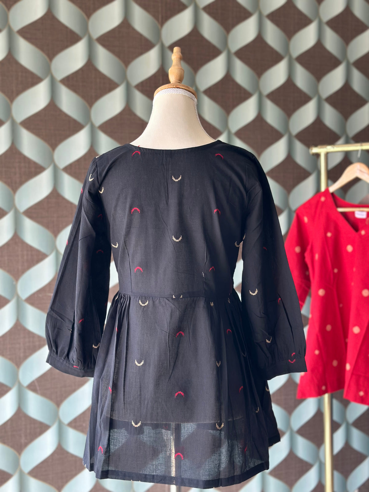 Black Handloom Cotton Long-Sleeve Top