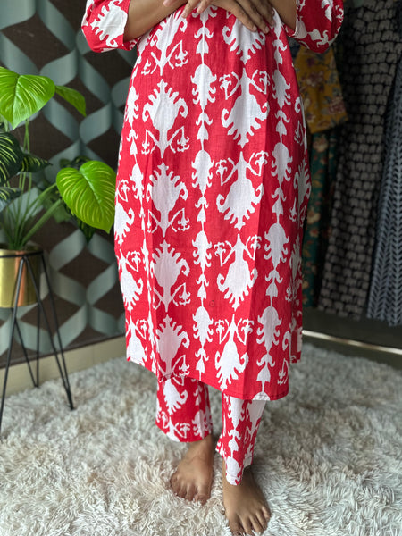 Coral Red Motif Cotton Set