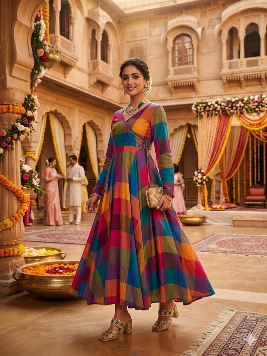 Varnam Madras Check Cotton Anarkali