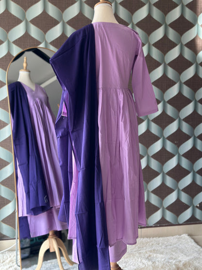 TANIKA Lavender Bliss Pure Cotton Anarkali Set with Blueberry Mul Cotton Dupatta