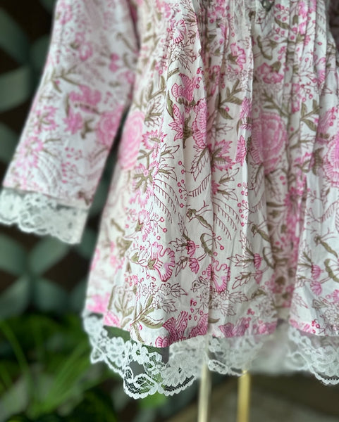 Pink Floral Print Cotton Peplum Top