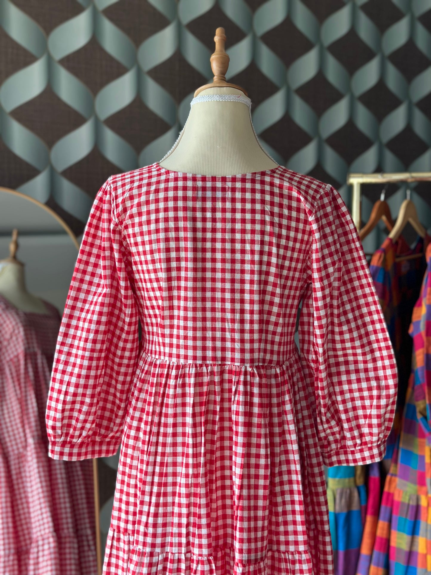 Red Gingham Midi Dress