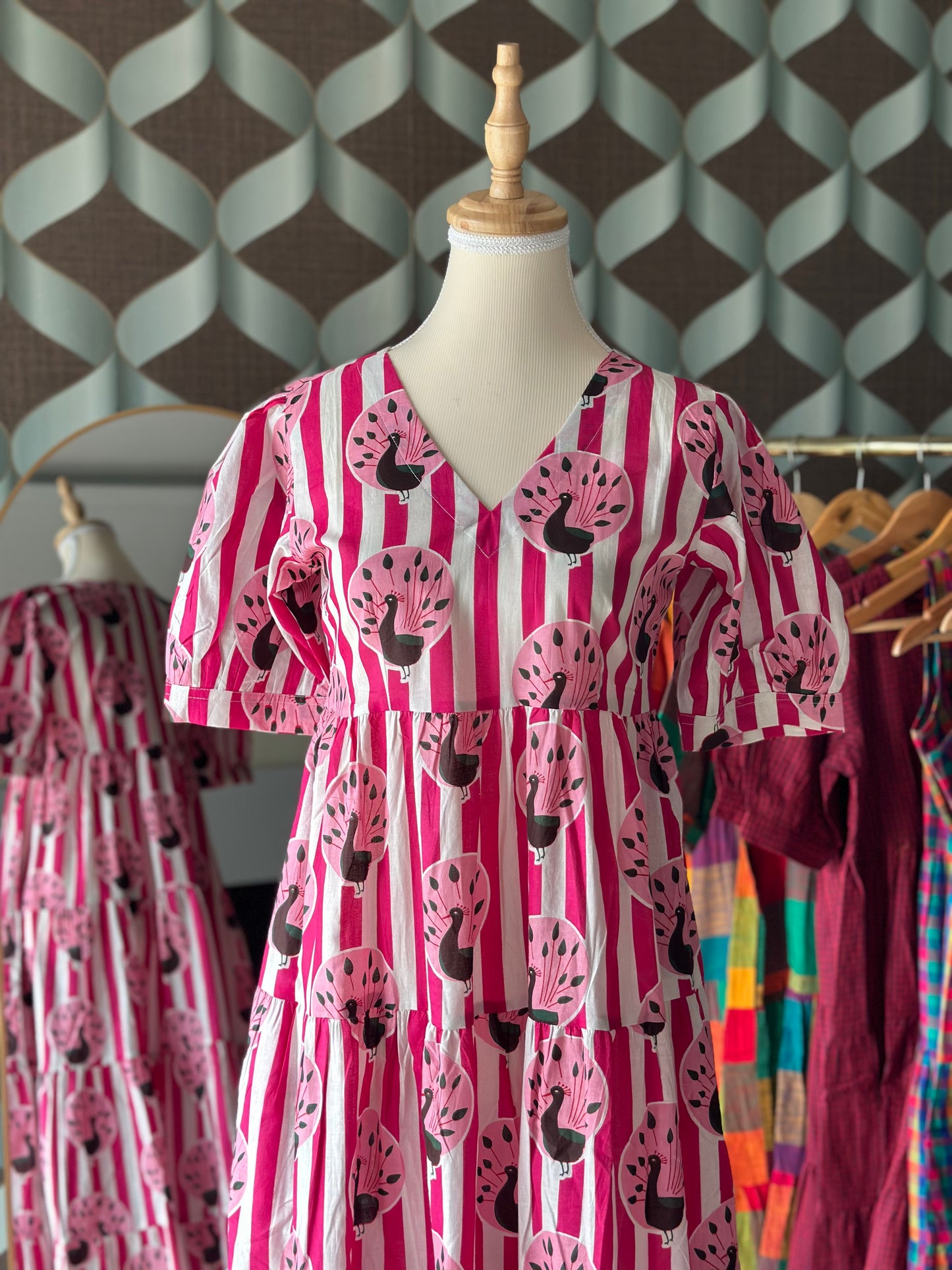 Pink Peacock Tier Dress