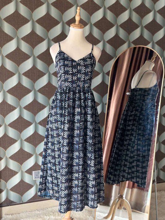 Blue Booti Handblock Printed Sleeveless Midi Dress