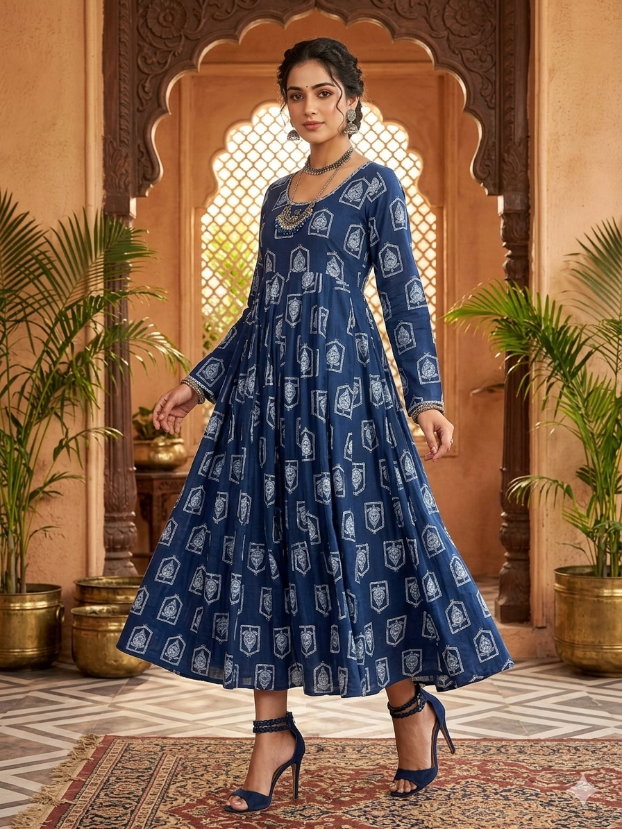 Neelam Indigo Cotton Anarkali